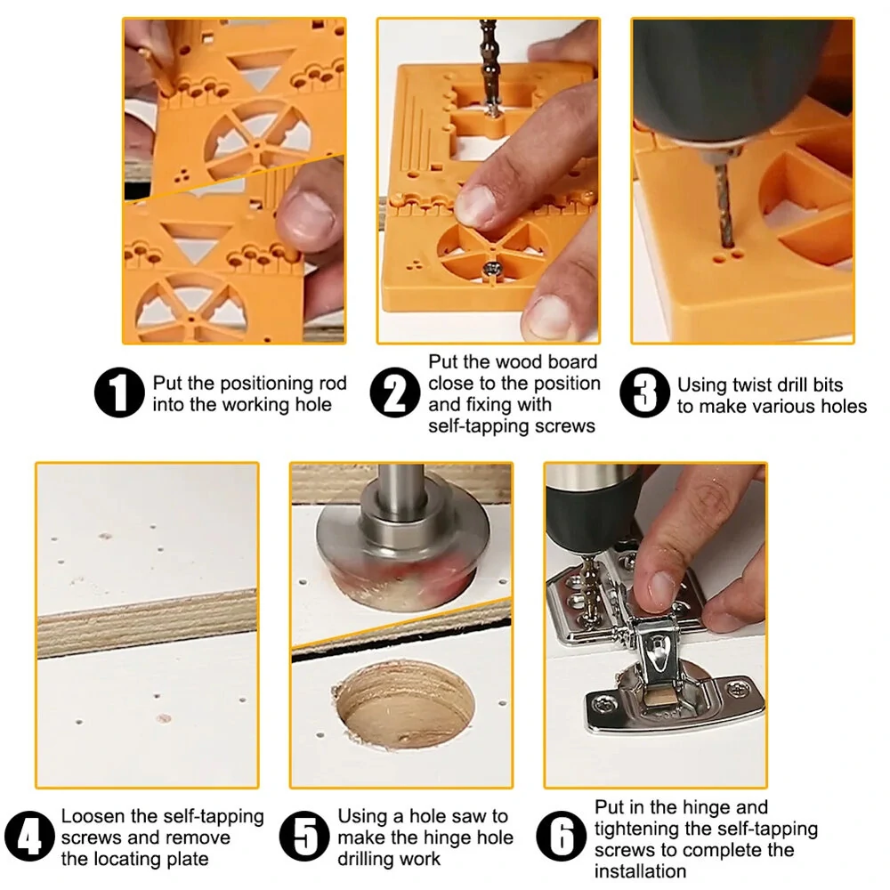 7PCS 35mm Hinge Hole Drilling Guide Set | Door & Cabinet Hinge Jig Tool - Image 4