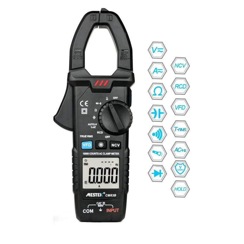 MESTEK CM83B True RMS Clamp Meter - 600A AC/DC Voltage Tester | NCV & Capacitance - Image 2