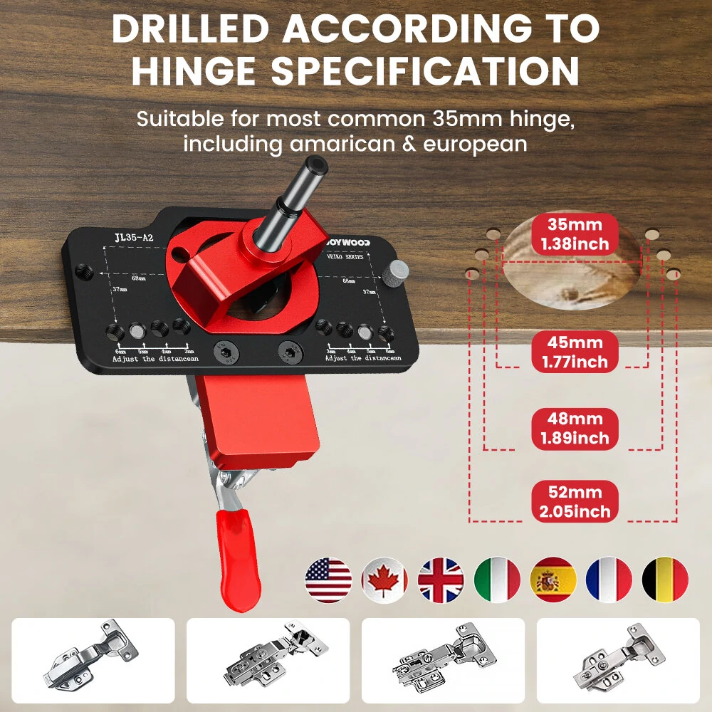 ENJOYWOOD 35MM Hinge Boring Jig with Clamp | Cabinet Door Installation Tool - Image 4