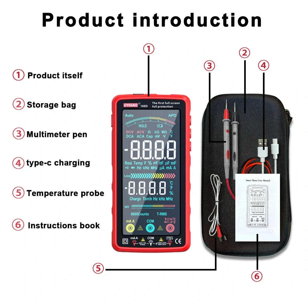 UYIGAO UA188B USB-C Rechargeable Smart Multimeter | 6000 Counts True RMS Touchscreen - Image 5