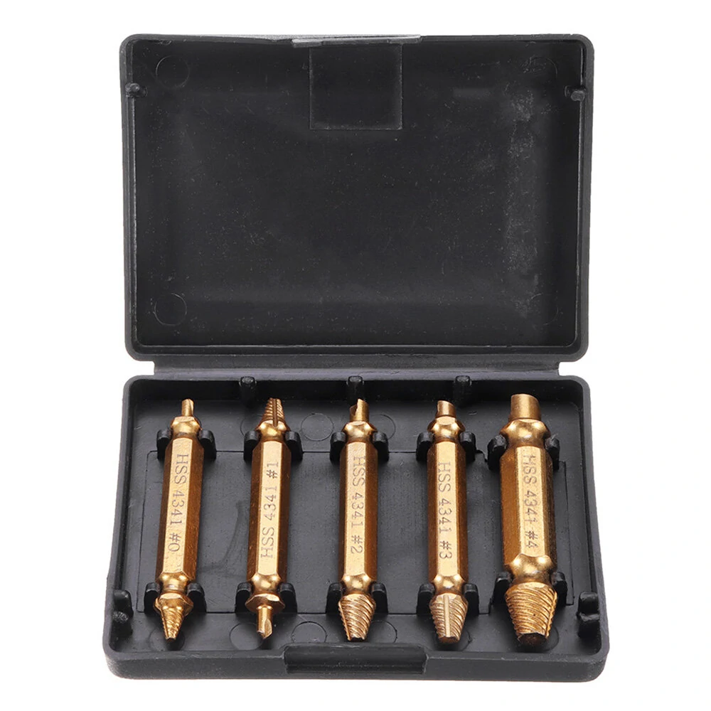 5Pcs Golden Screw Extractor Set - Damaged Broken Stripped Screw Remover Drill Bits - Image 2