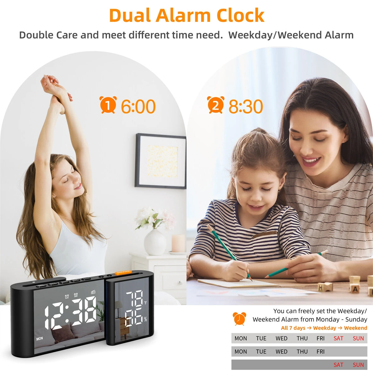 Multi-Function LED Clock - Dual Alarm, FM Radio, Hygrometer & USB Charging - Image 5