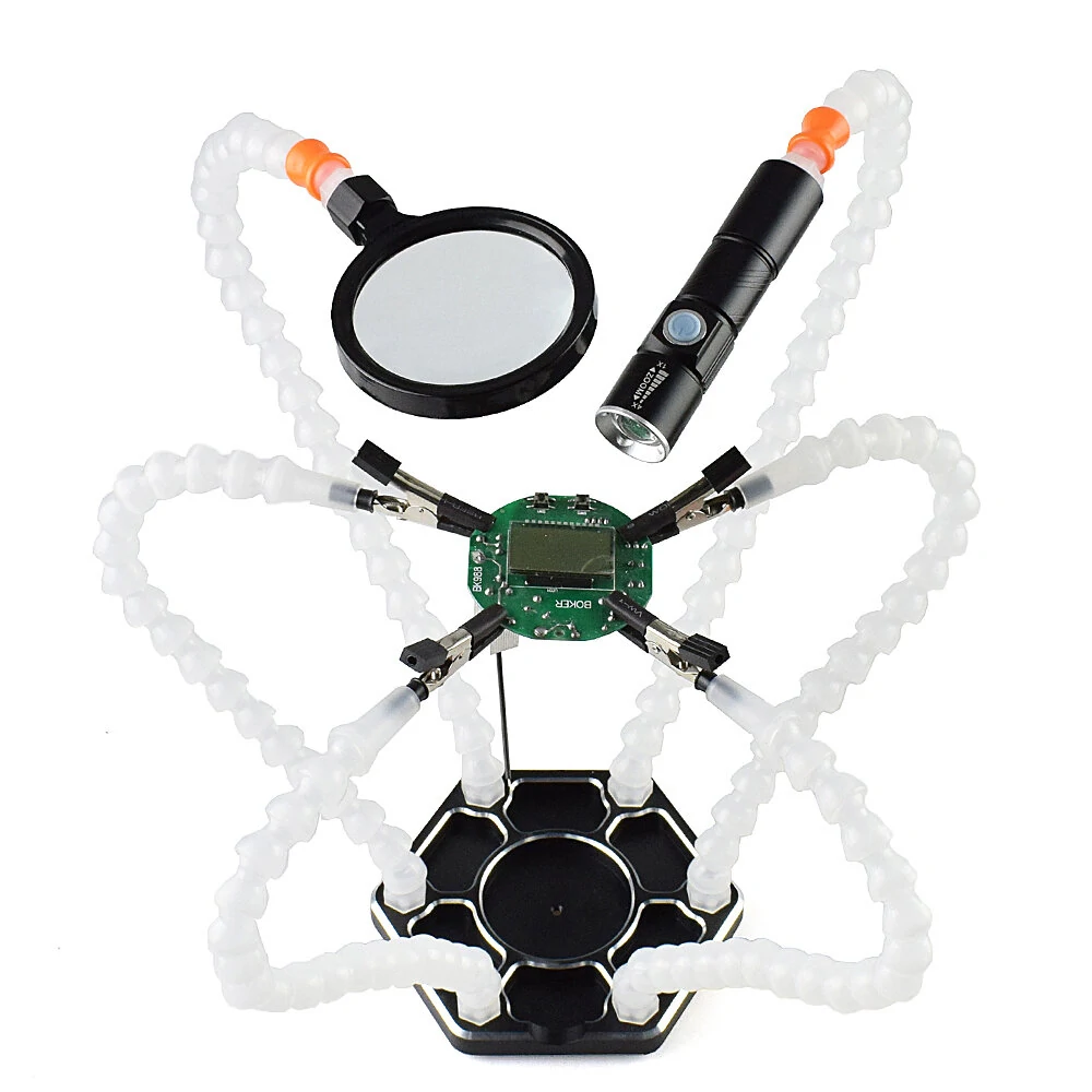 NEWACALOX 6 Flexible Arm Soldering Vise | Helping Hands with Magnifying Glass & LED Light - Image 2