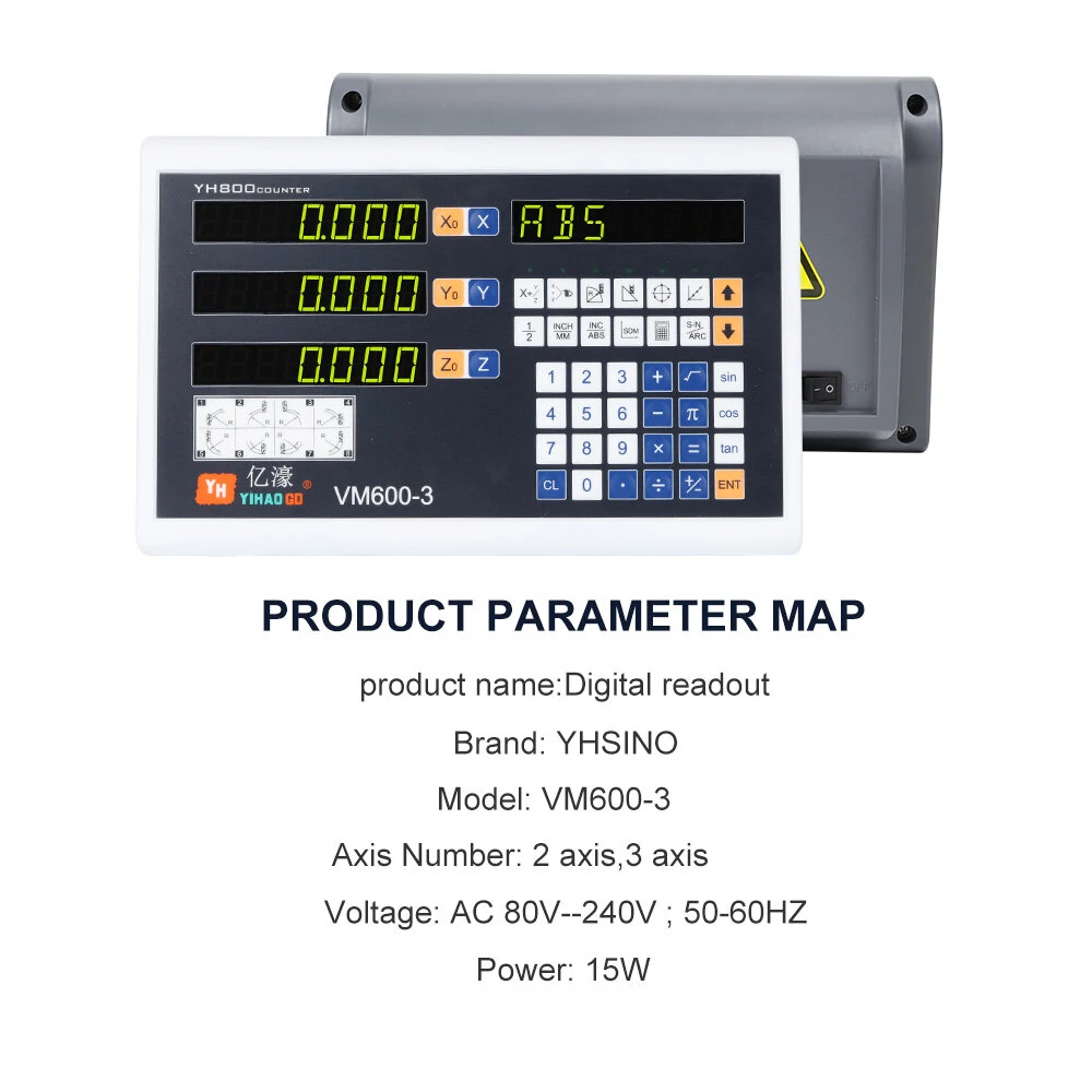 YHSINO VM600-3 Digital Readout | 3 Axis Optical Linear Scale | Durable Aluminum Alloy - Image 2