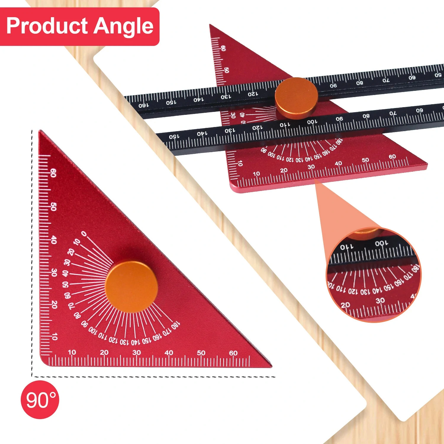Aluminum T-Square Ruler | 180 Degree Rotating Marking Gauge for Woodworking - Image 2