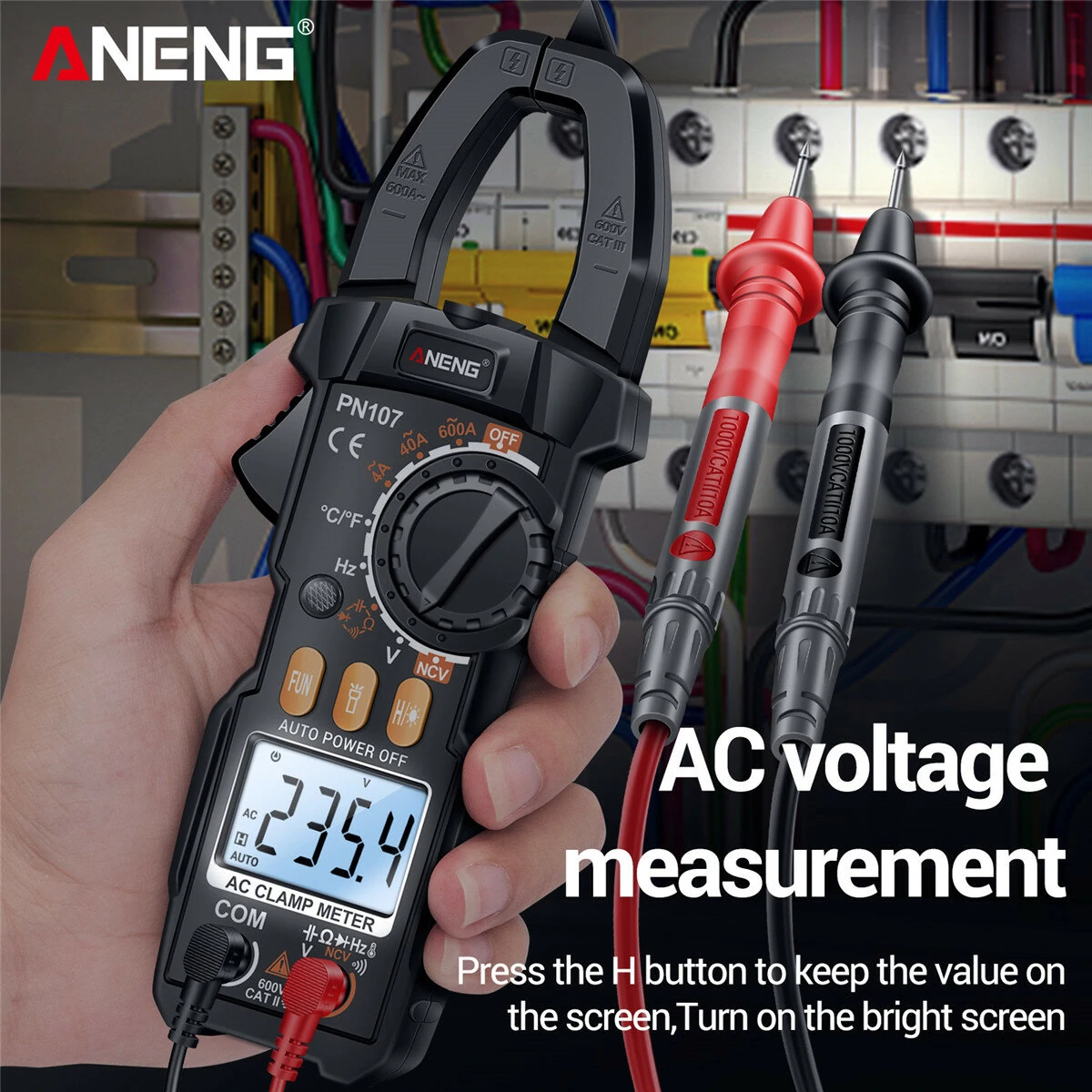 ANENG PN107 Clamp Meter - AC/DC Voltage Current Tester | Measures Temp, Capacitance, Hz - Image 5