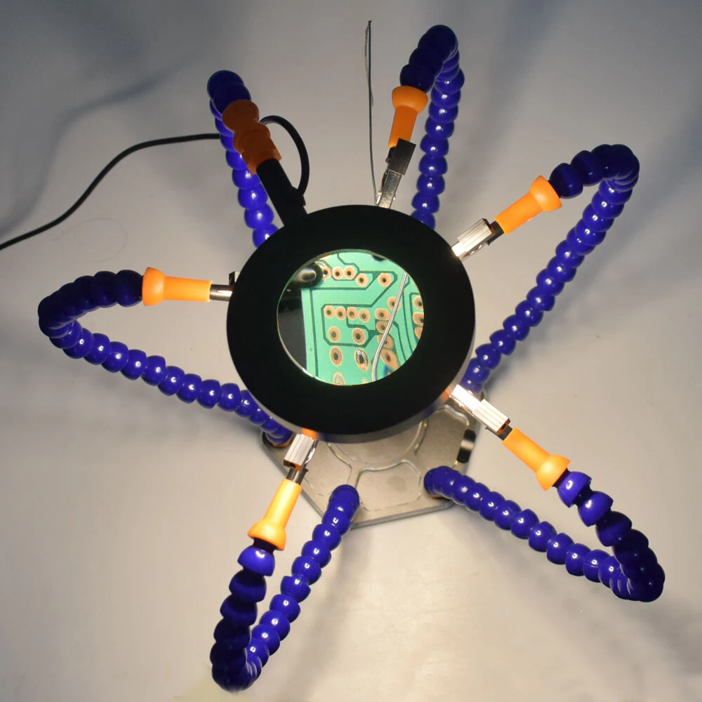 NEWACALOX Soldering Helping Hands - 6 Arm PCB Holder with USB LED Magnifier - Image 2