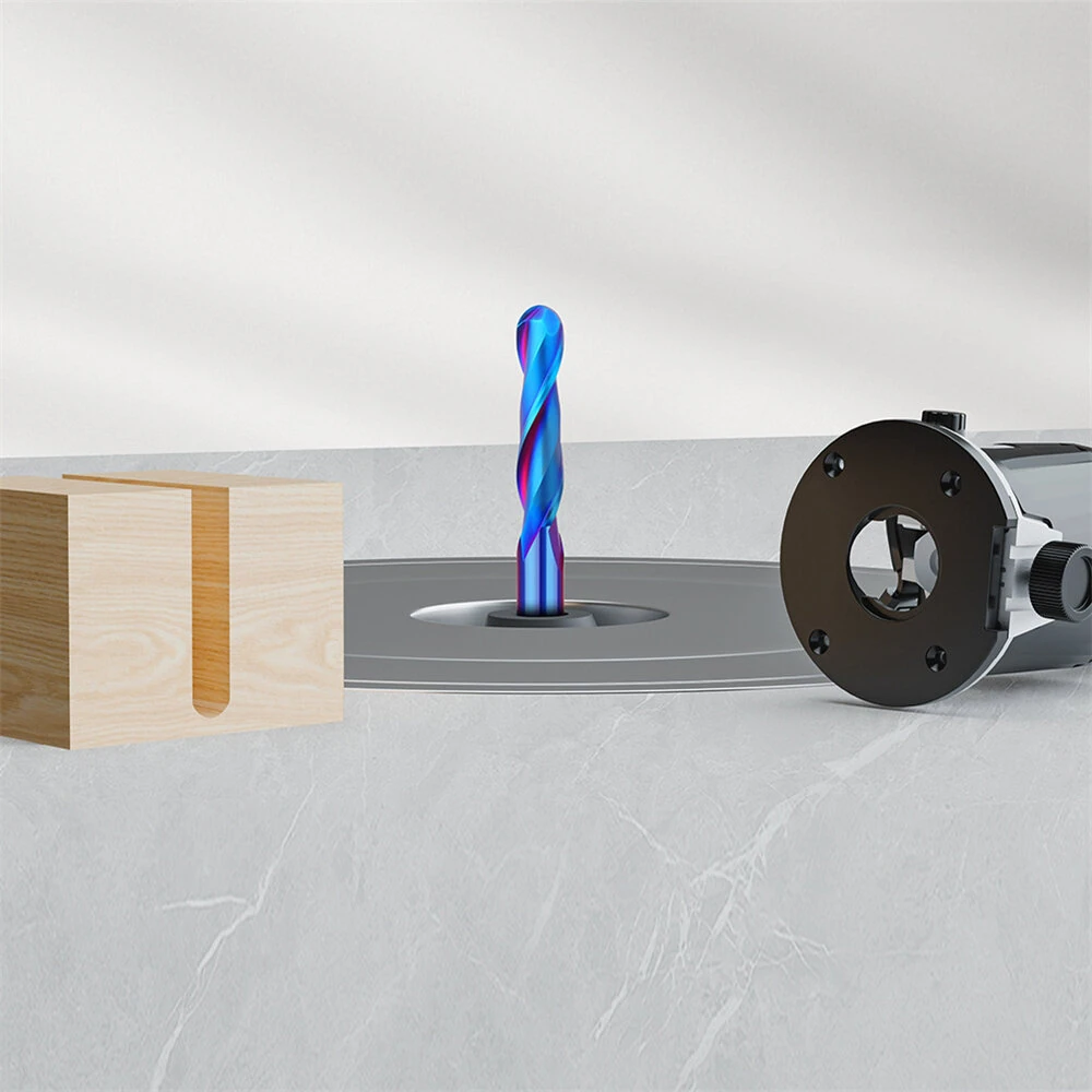 Carbide Spiral Up Cut Ball Nose End Mill | 1/4 Inch 8mm Shank | Nano Blue Coating - Image 3