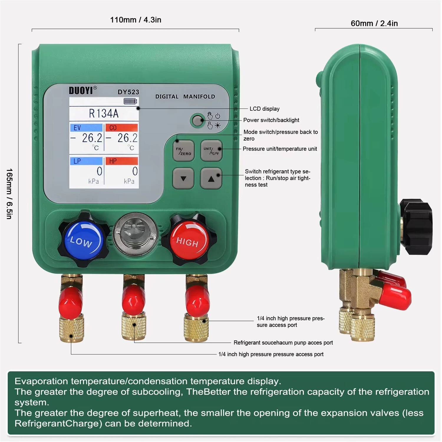 MT02 Digital HVAC Manifold Gauge - Dual Pressure Tester for 92 Refrigerants | Auto Repair - Image 3