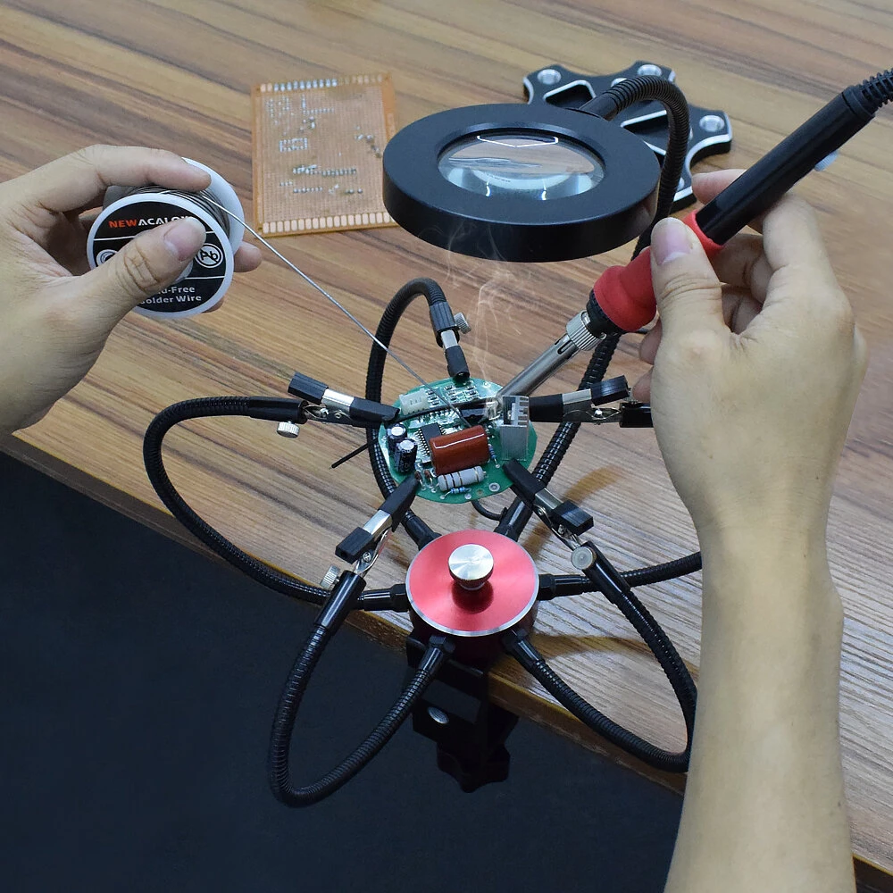 NEWACALOX Soldering Helping Hands - 3X Magnifier with USB Light & Rotary Vise - Image 2