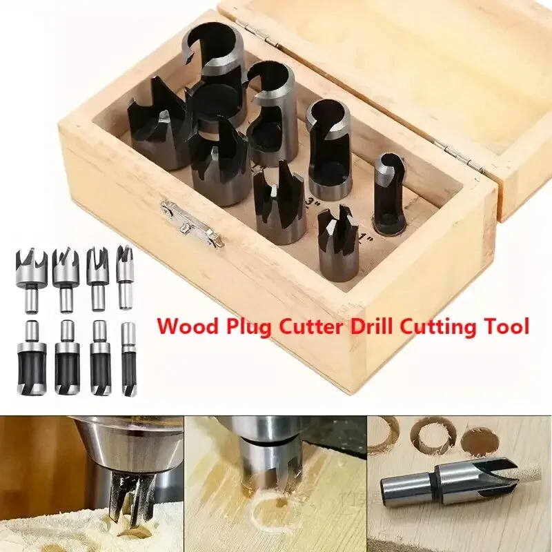 8 Pc Carbon Steel Wood Plug Cutter Set - Straight & Tapered Drill Bits - Image 2