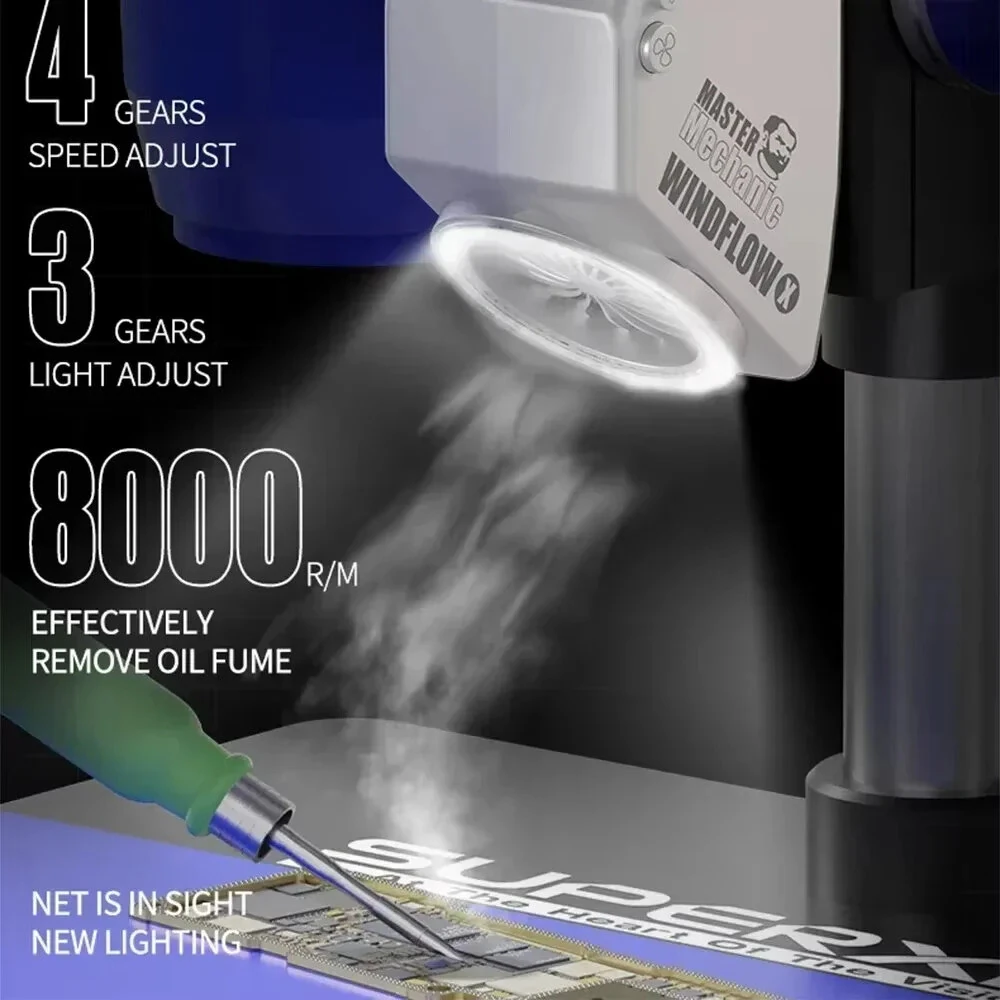 Mechanic WindFlow X Exhaust Fan with LED Light | 8000RPM Portable Fume Extractor for Welding PCB Repair - Image 4