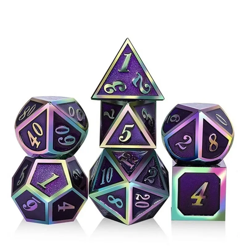 Rainbow Edge Metal Dice Set - 7Pcs with Bag for D&D RPG Tabletop Games - Image 2