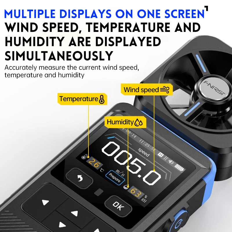 FNIRSI FAM-02 Handheld Anemometer - Wind Speed, Temperature, Humidity Meter - Image 3