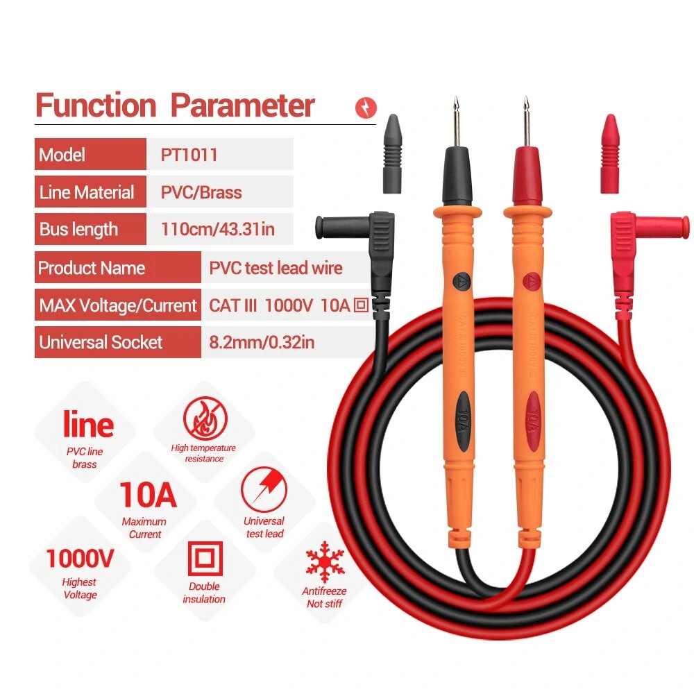 PT1011 1000V 10A Needle Type Digital Multimeter Test Leads | 1 Pair Probe Wire Pen Cable - Image 2