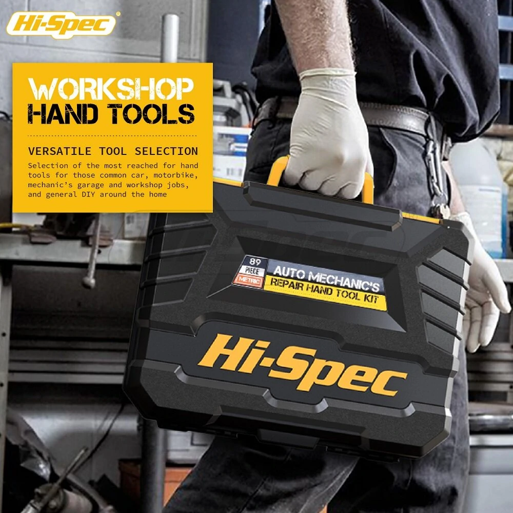 Hi-Spec 89pc Professional Mechanic Tool Set | 1/2 & 1/4 Socket Wrench Kit with Toolbox - Image 5