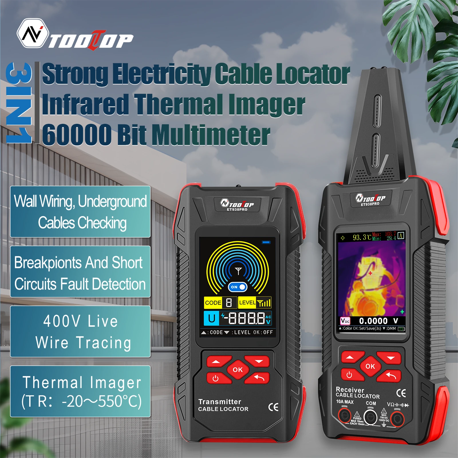 ET938PRO 3-in-1 Wire Locator - Infrared Thermal Camera & Multimeter | LCD Screen, Rechargeable, 2m Depth - Image 2