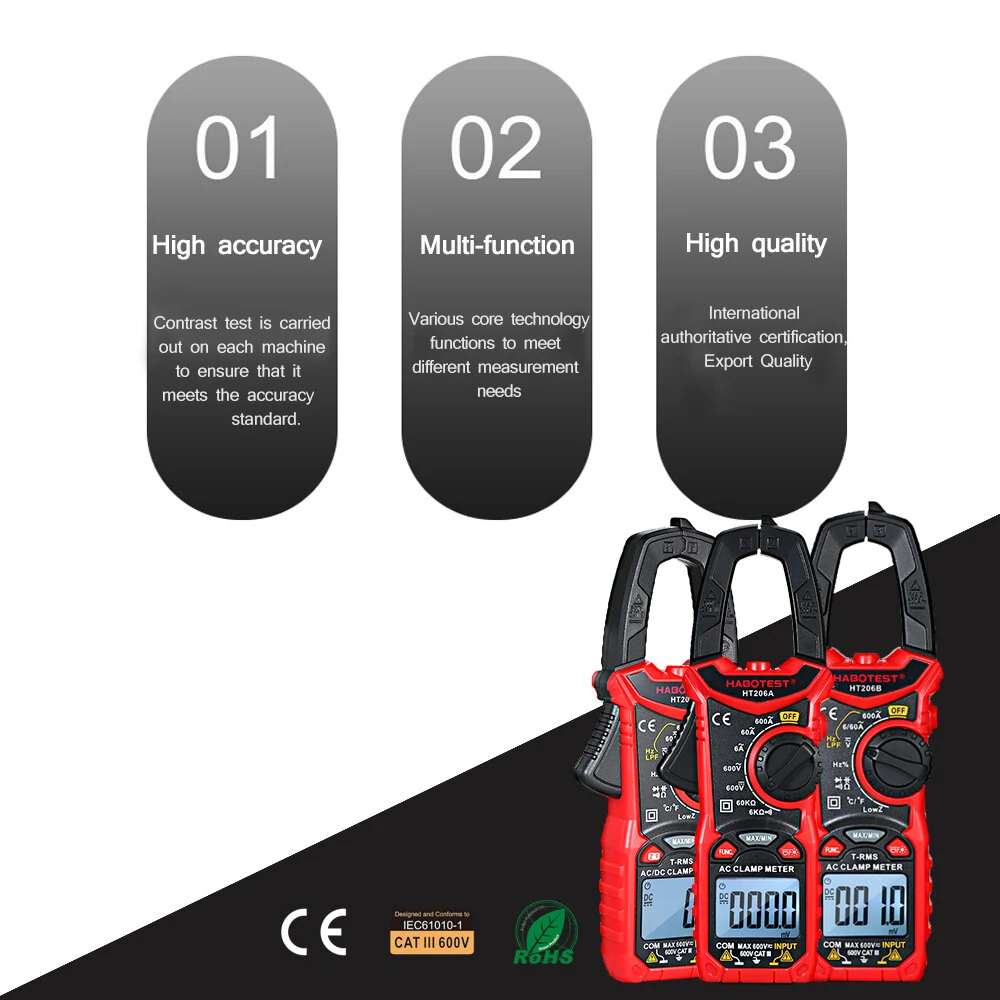 HT206A Digital Clamp Meter - AC/DC Voltage & Current Tester with NCV - Image 4