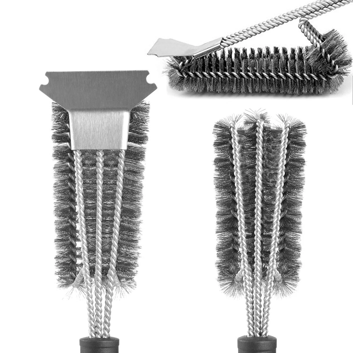 45cm 3-Head BBQ Grill Cleaning Brush - Steel Wire Heads - Oven Grill Tool - Image 3