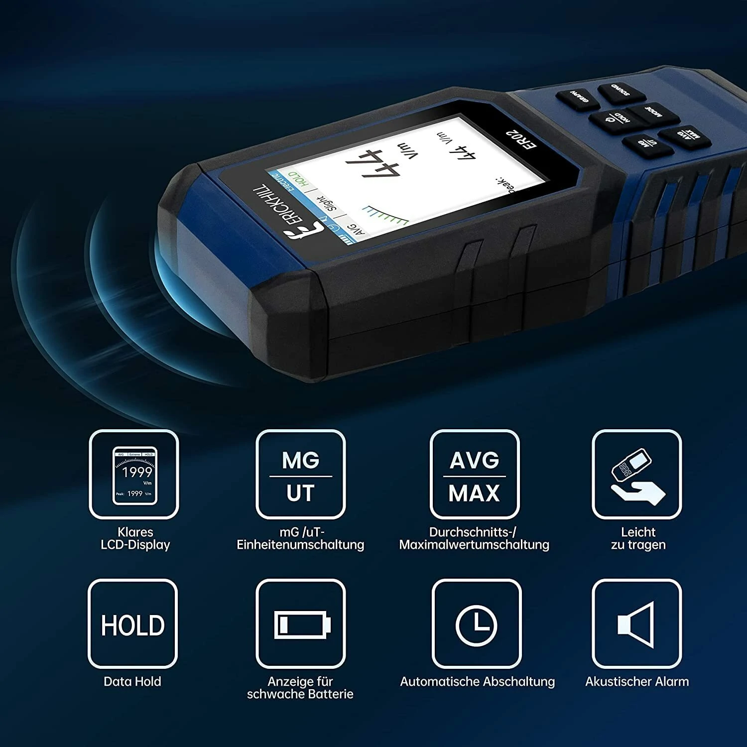 ERICKHILL ER-02 EMF Meter Radiation Detector | Acoustic Alarm & Auto Shut-off - Image 3