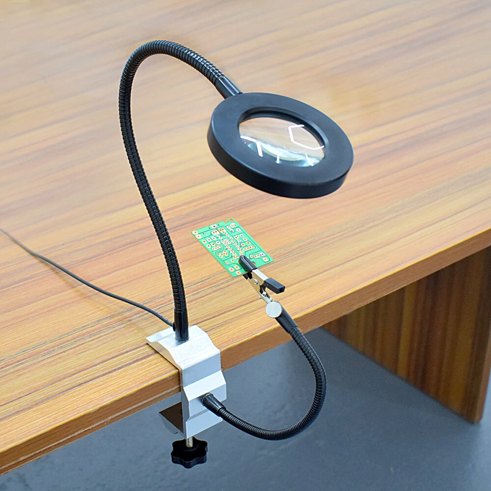 LED Soldering Helping Hand - 3X Magnifier with 2 Flexible Arms & USB Light | Table Clamp Station - Image 3