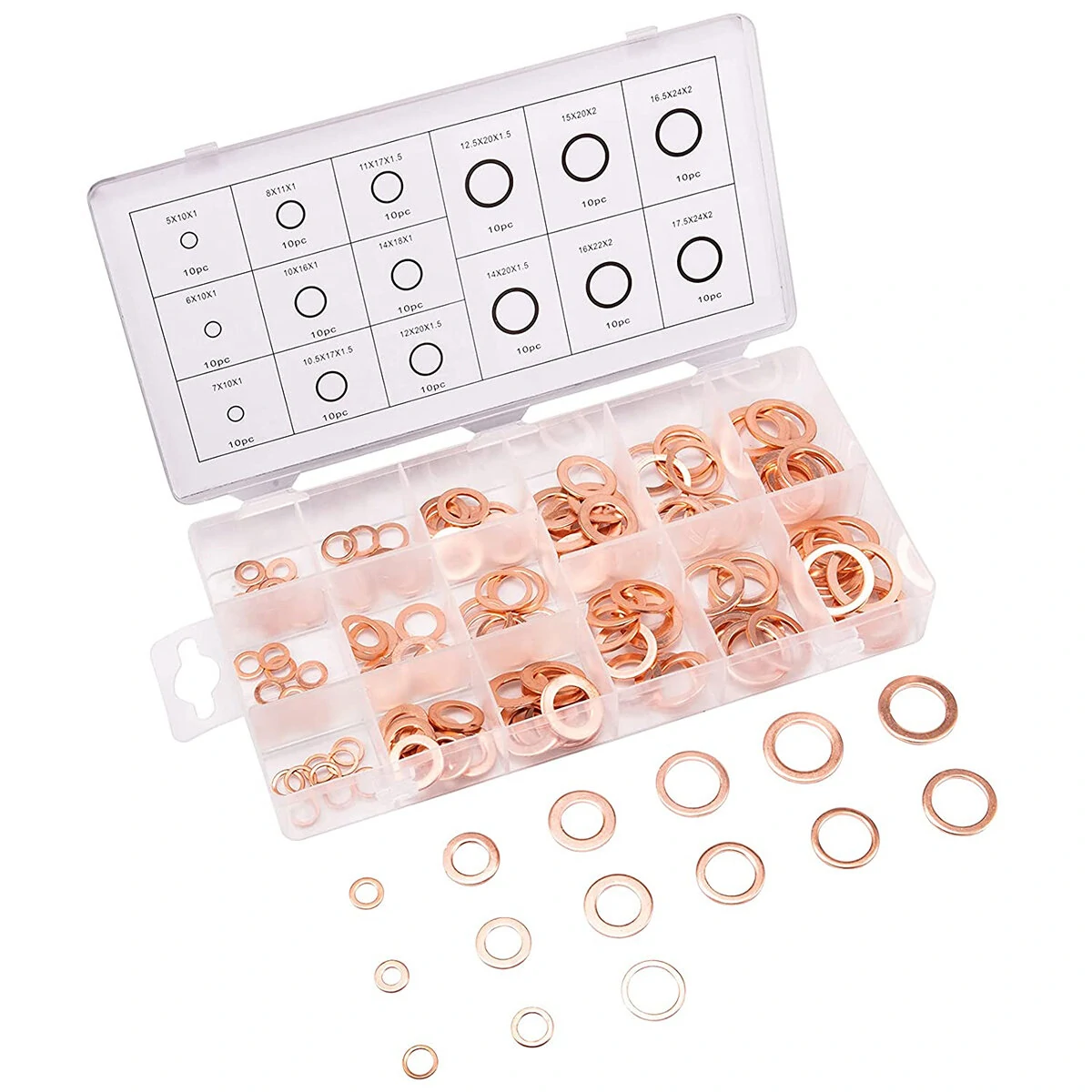 150PCS Copper Metric Sealing Washer Assortment Set - 15 Sizes M5 to M17.5 | Oil Sump Plug Gasket - Image 2