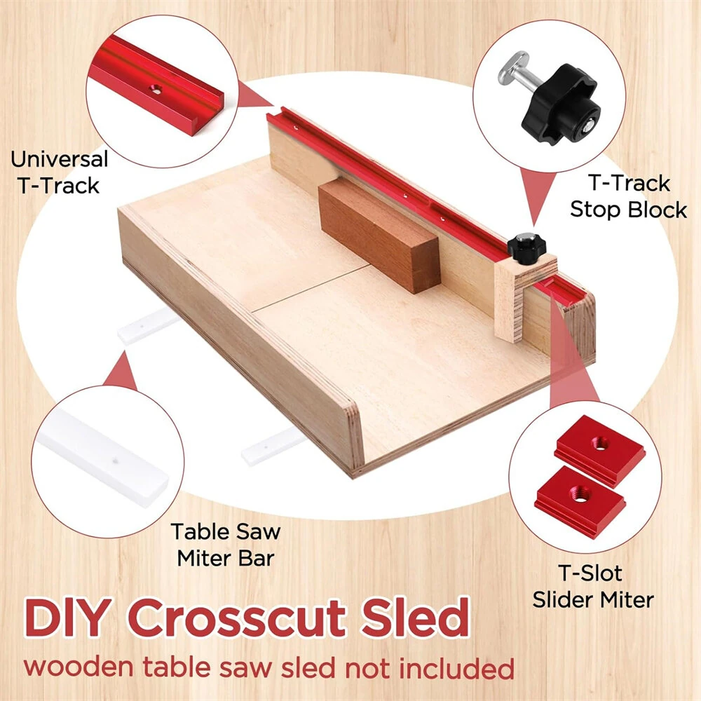 DIY Table Saw Crosscut Sled Kit - 17Inch UHMW Bars & 12Inch T-Tracks | Fits 3/4 x 3/8 Miter Slot - Image 2