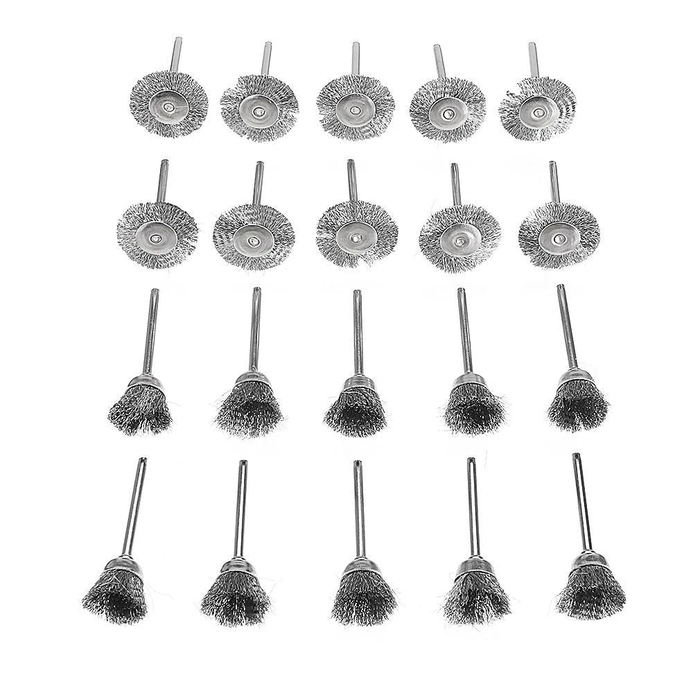 Dremel Wire Brush Set - 20pcs Stainless Steel Cup Wheel & Polishing Brushes - Image 3