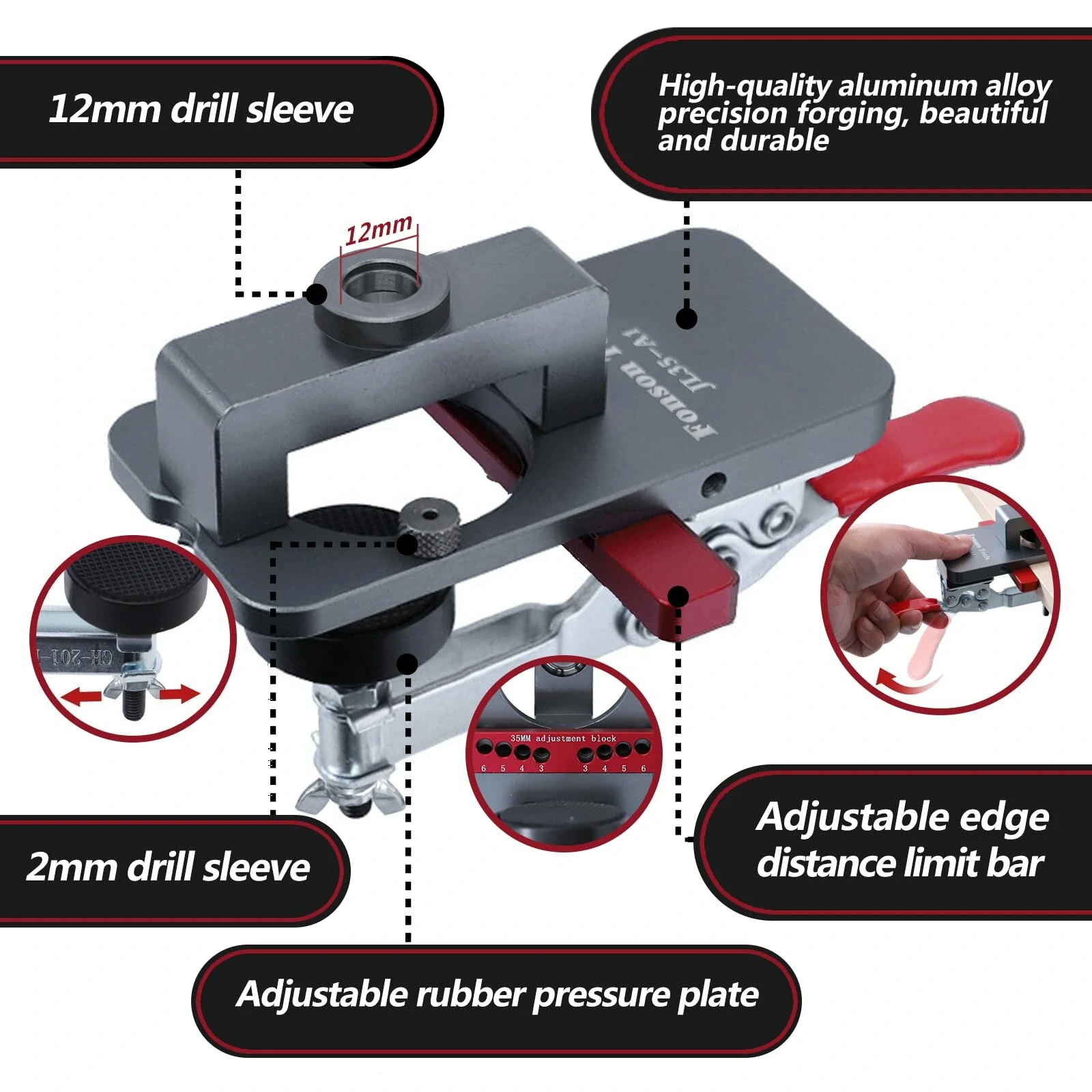 Fonson Tools 35mm Concealed Hinge Jig - Door Cabinet Mounting Guide for Woodworking - Image 4