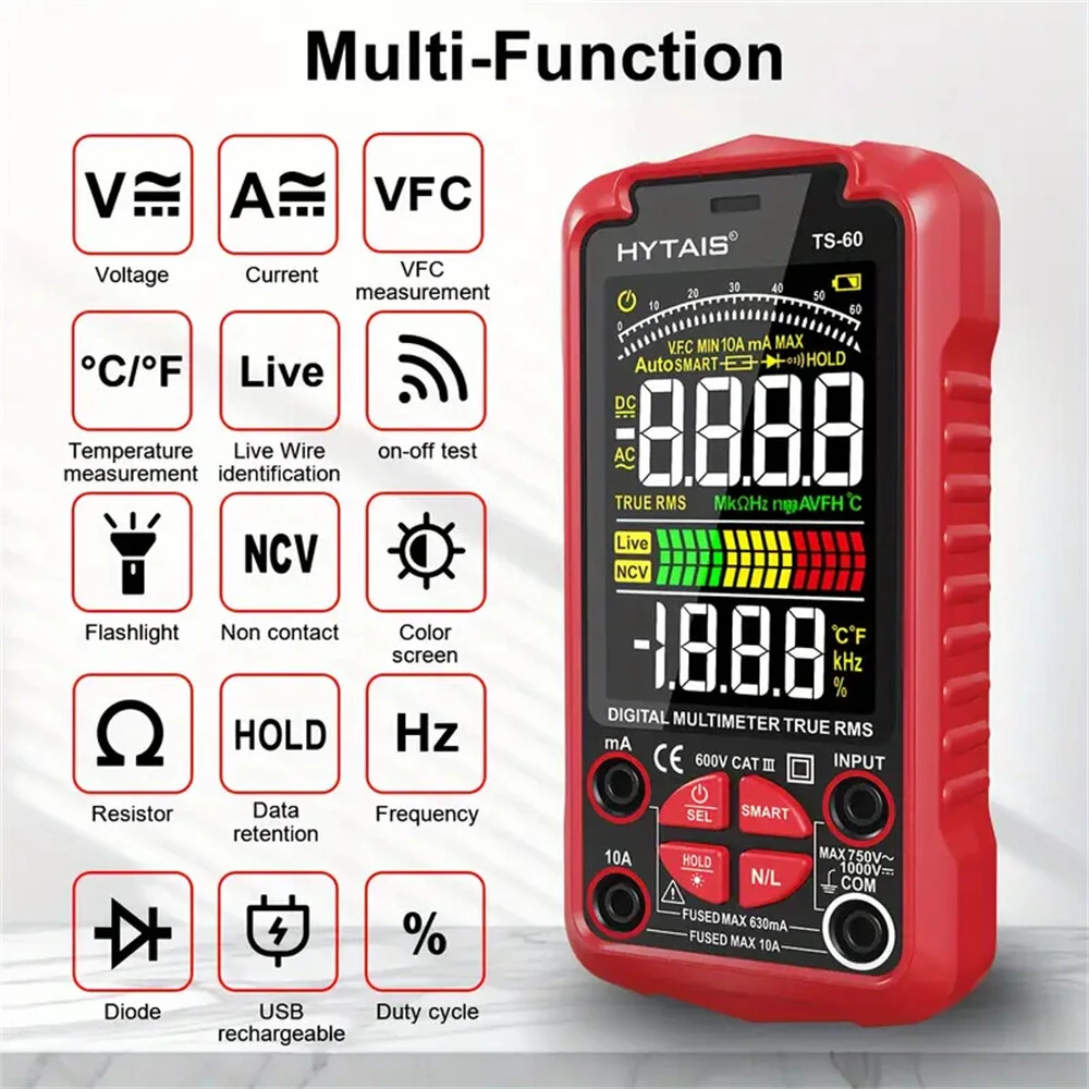 HYTAIS TS-60 Digital Multimeter | 6000 Counts, Rechargeable, Live Wire Detection - Image 4