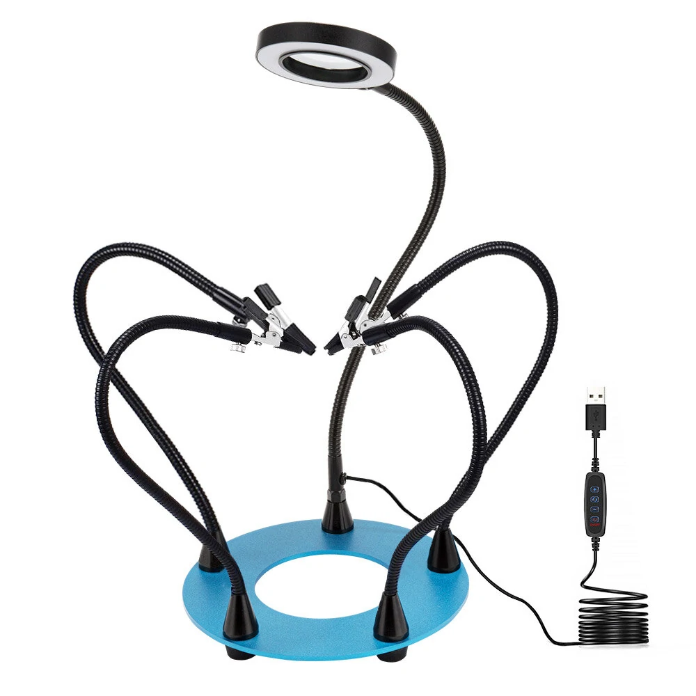 Third Hand Soldering Station - PCB Repair Fixture with 3X Magnifying Glass & USB LED Light - Image 4