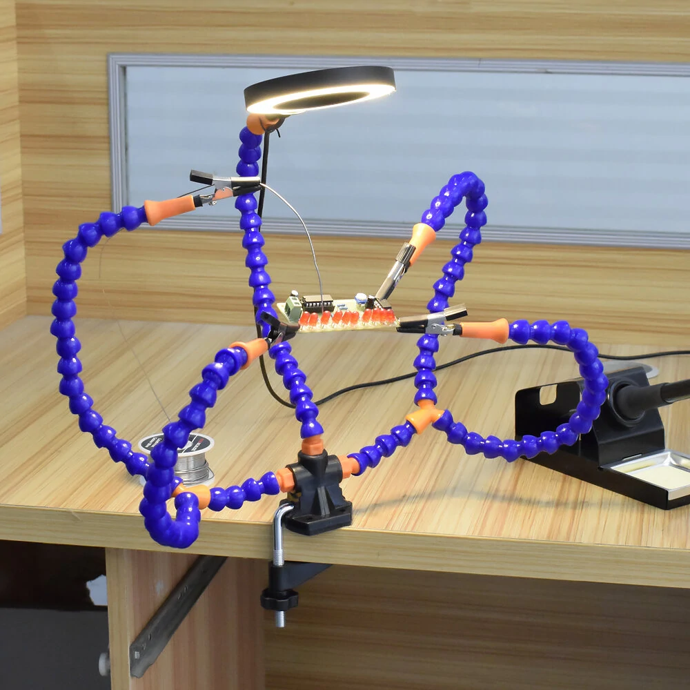 NEWACALOX Soldering Helping Hand Tool - 3X Magnifier & LED Lamp - Flexible Arm Desk Clip Holder - Image 3
