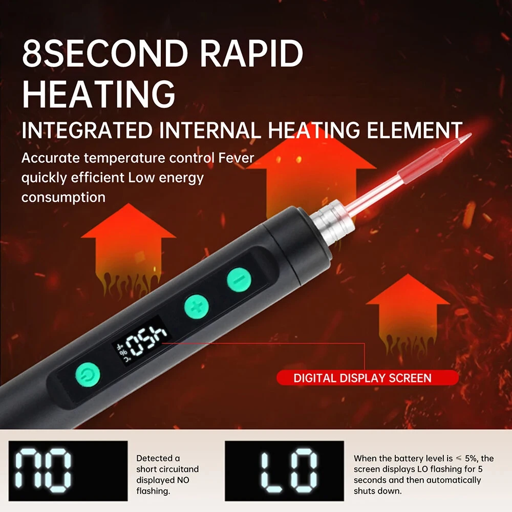 USB Soldering Iron Kit - Rechargeable Type-C 15W | Adjustable Temperature 200-450°C | Rapid Heating Compact Welding Tool - Image 3