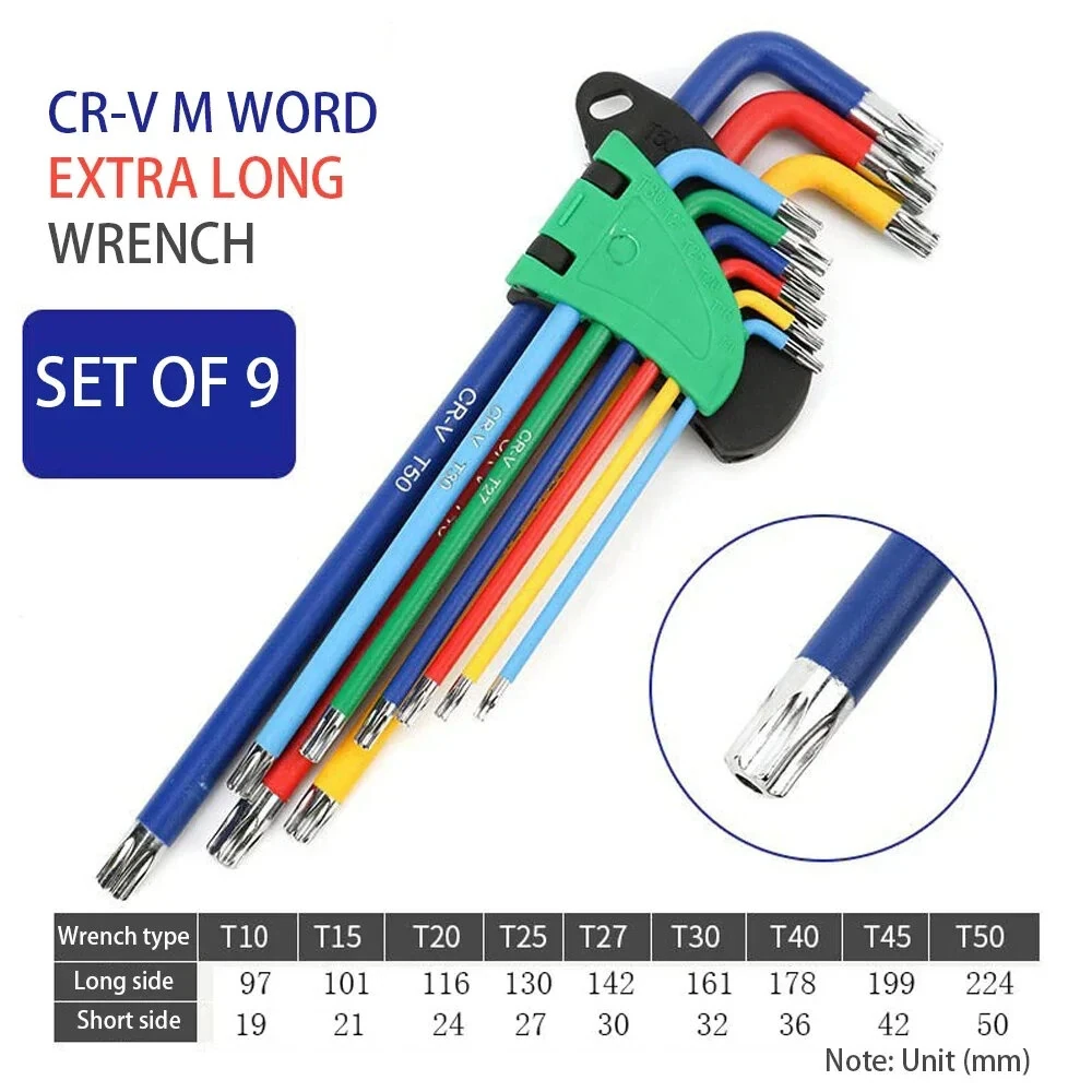 S2 Alloy Steel L-Shaped Wrench Set - 9pcs Ball Head & M-Type - Color Coded - Image 5