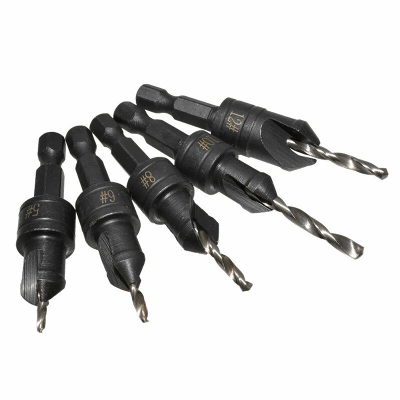 5pcs 82 Degree Countersink Drill Bit Set | Quick Change & Adjustable | Woodworking Tool - Image 3