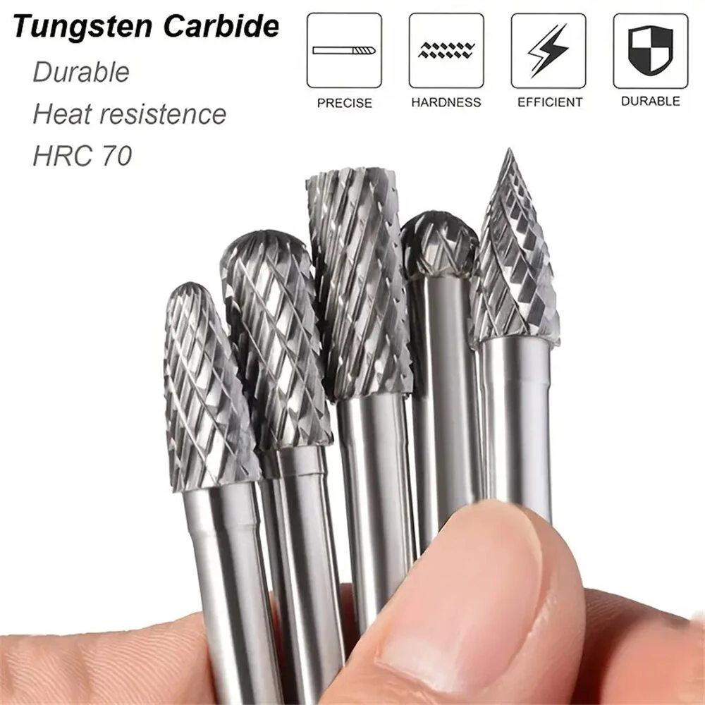 Carbide Burr Set - 10PCS 6mm Shank Double Cut Rotary Rasp Files | Tungsten Steel - Image 4