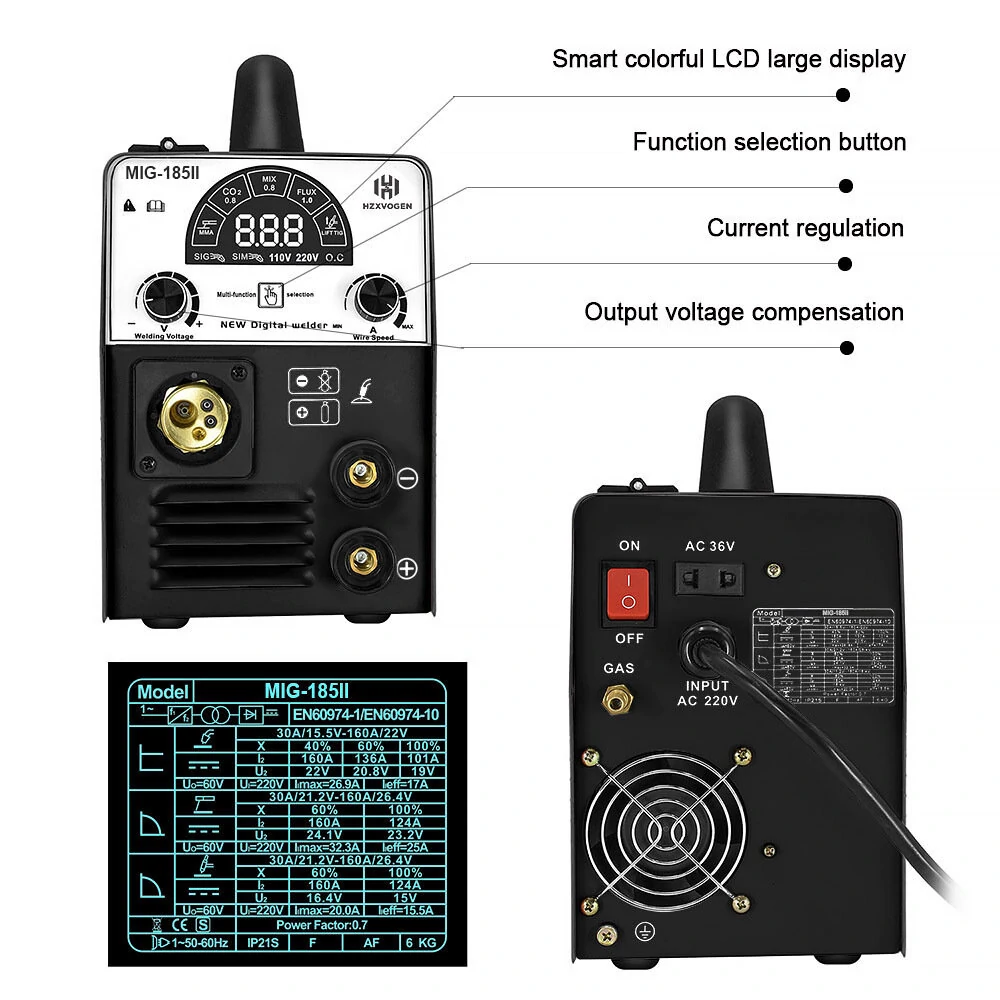 HITBOX MIG185 3-in-1 TIG MIG MMA Welder | 220V Gas/Gasless | Household Use - Image 3