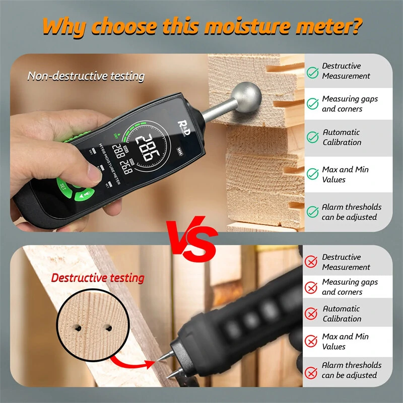 R&D MT68 Digital Wood Moisture Meter | Pinless Non-Contact Damp Detector - Image 2