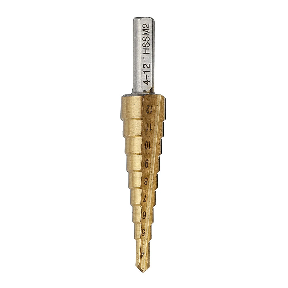 Drillpro HSS 6542 Titanium Coated Step Drill Bit | 4-12/20/32mm Triangle Shank - Image 3