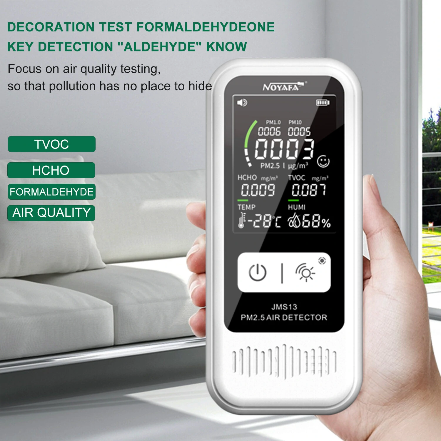 Noyafa JMS13 6-in-1 Air Quality Monitor - HCHO CO2 PM2.5 Temp Humidity - Image 5