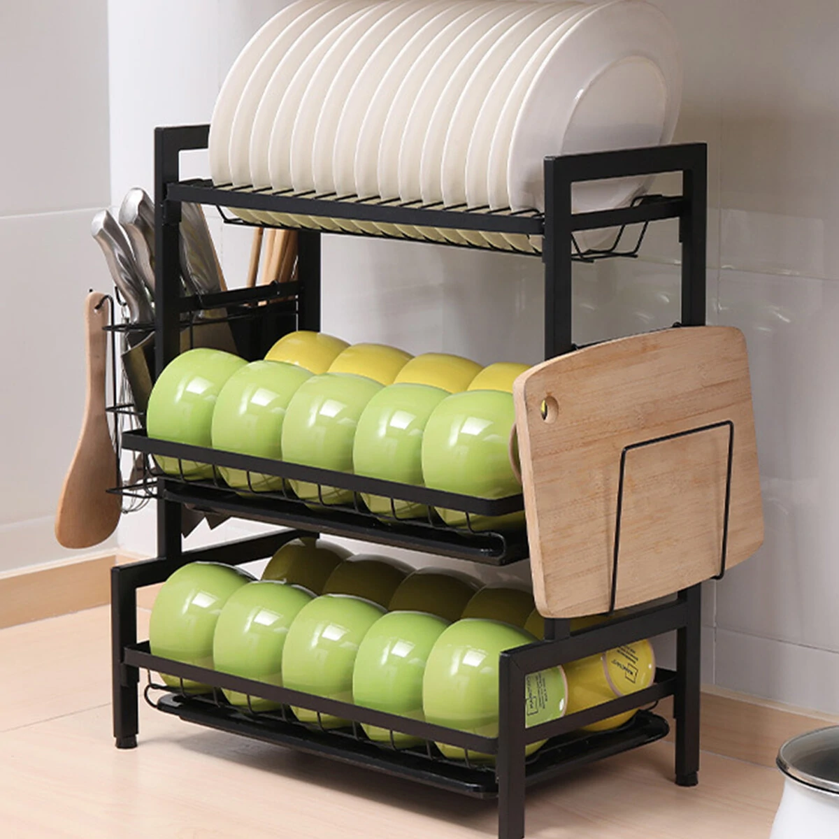 Three-tier Kitchen Storage Rack | Multi-function Dish Rack & Cabinet - Image 3