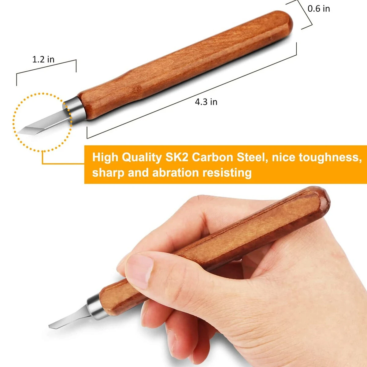 SK2 Carbon Steel Wood Carving Knife Set - 12-Piece Kit with Ergonomic Handles for Sculpting & Whittling - Image 4