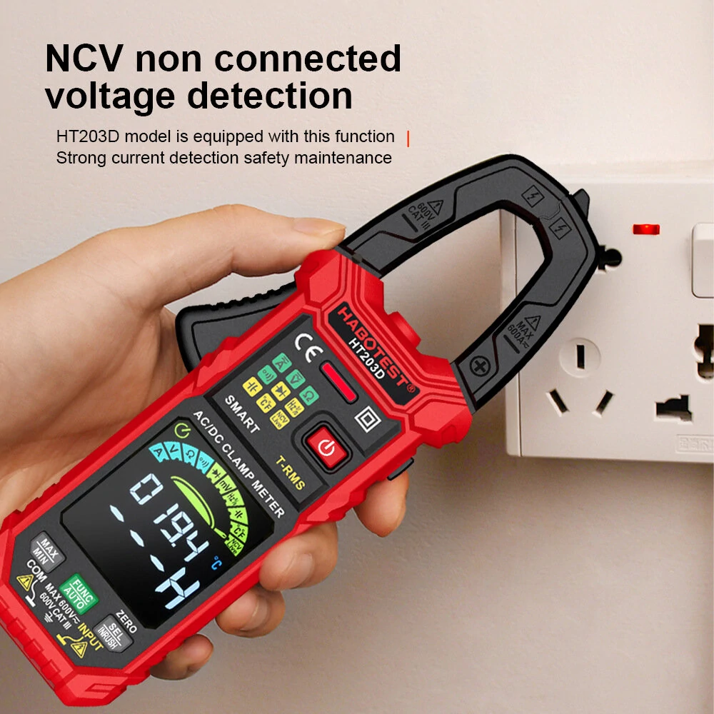 HT203D Digital Clamp Meter | AC/DC Voltage Current Tester | Measures Resistance Capacitance Temperature - Image 5
