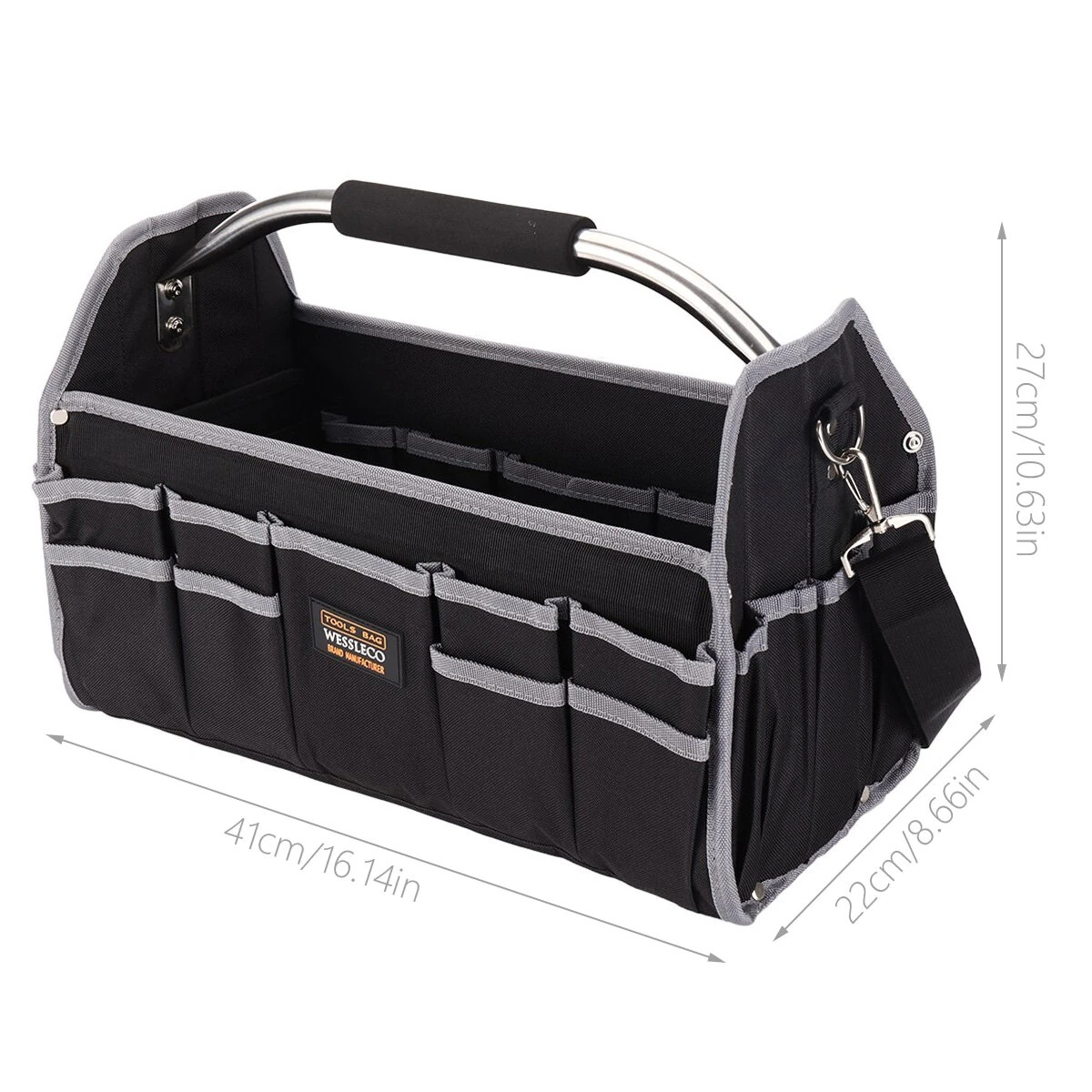 Multi Functional Tool Bag Heavy Duty 20kg Capacity | 40x27x22cm Black Organizer with Adjustable Shoulder Strap - Image 2