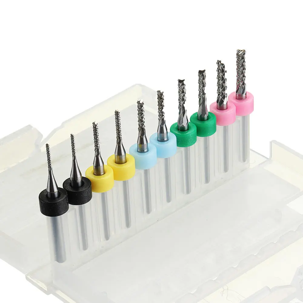 Drillpro 10Pcs Carbide End Mill & PCB Drill Bit Set | 1.0-3.0mm with Stop Ring - Image 3