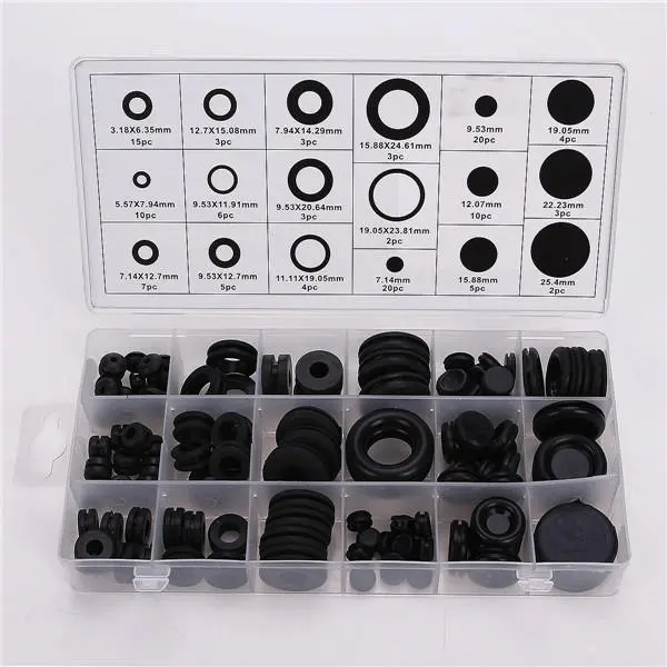 125pcs Black Rubber Grommets Kit - Wiring Cable Assortment | Pulley Wheel - Image 2