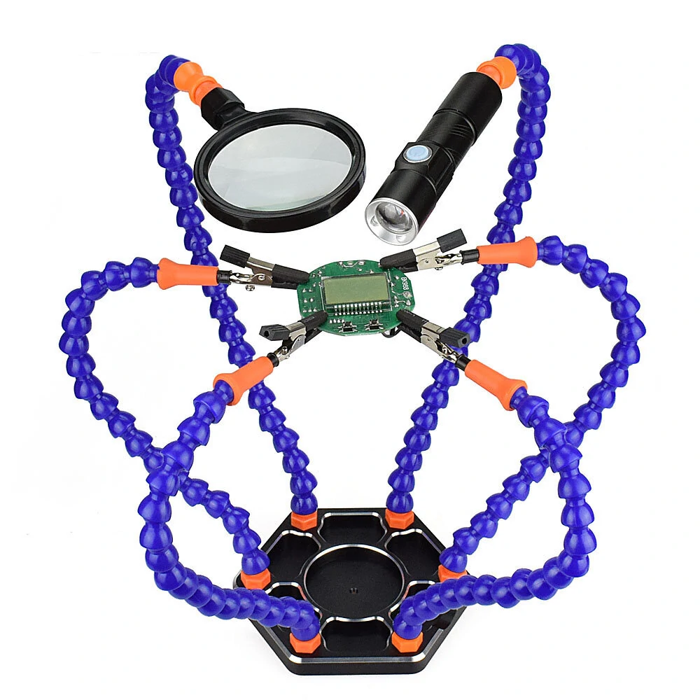 NEWACALOX 6 Flexible Arm Soldering Vise | Helping Hands with Magnifying Glass & LED Light - Image 3