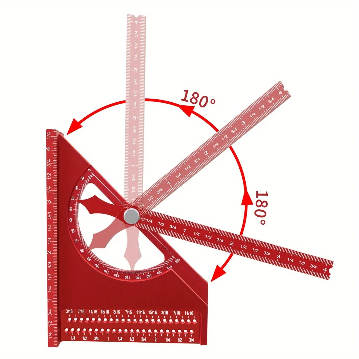 JIGHOLE 180 Degree Adjustable 3D Triangle Ruler Protractor | Aluminum Alloy Carpentry Square - Image 4