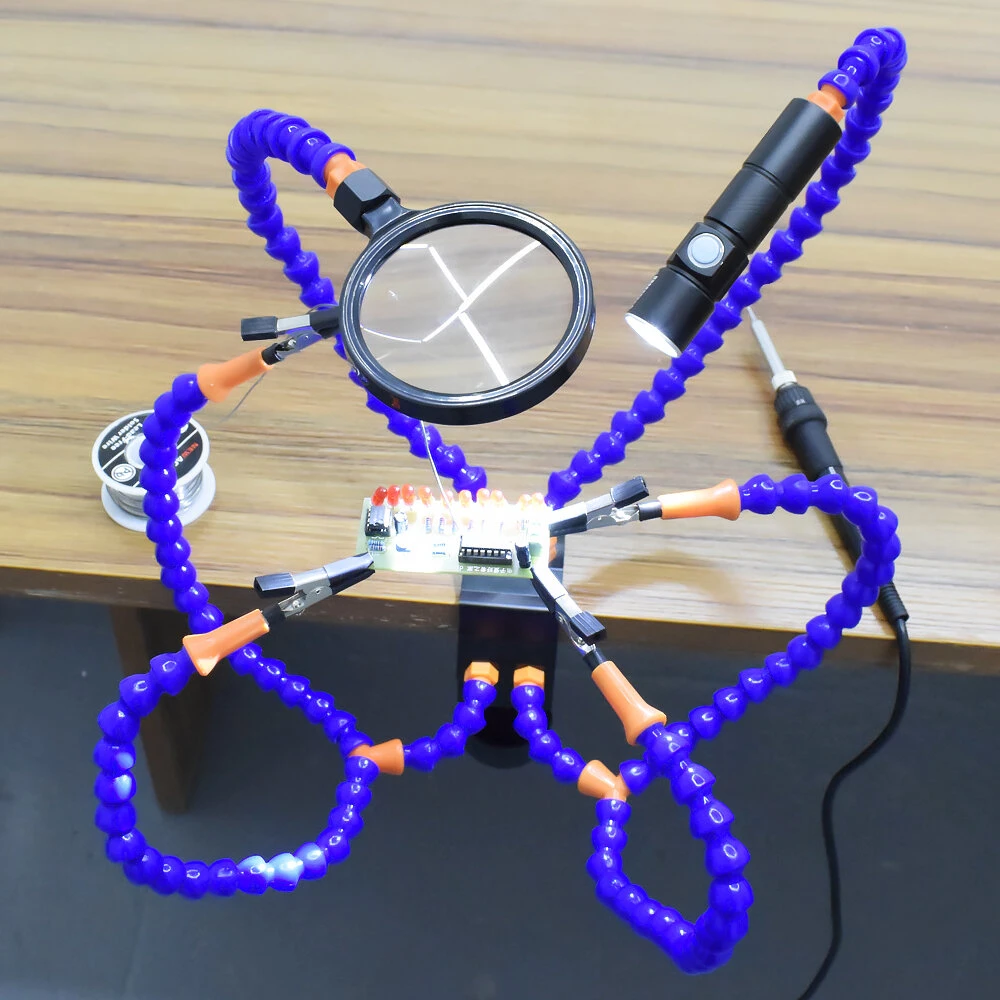 NEWACALOX Soldering Third Hand with Magnifier & Fan | USB Rechargeable Flashlight - Image 3