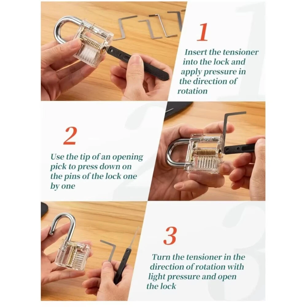 Premium Lock Pick Set 32-Piece Professional Kit | Transparent Training Locks & Anti-Slip Grip | Stainless Steel Tools for Padlock, Pin & Tubular Locks - Image 4